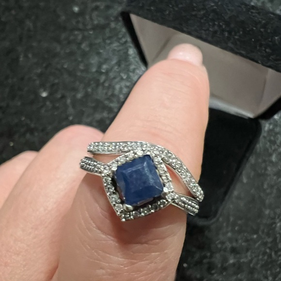 Blue sapphire & diamond bridal set - Picture 2 of 8